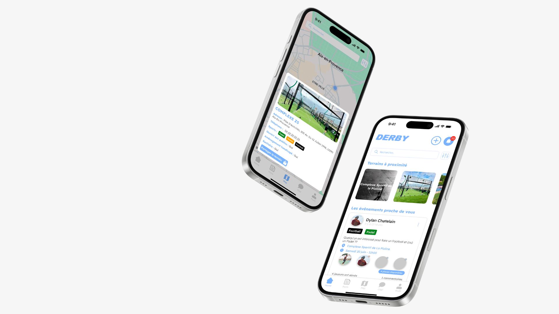 Derby, application mobile, terrains de sport, coéquipiers, géolocalisation, Angular, Ionic, .NET, projet Ydays